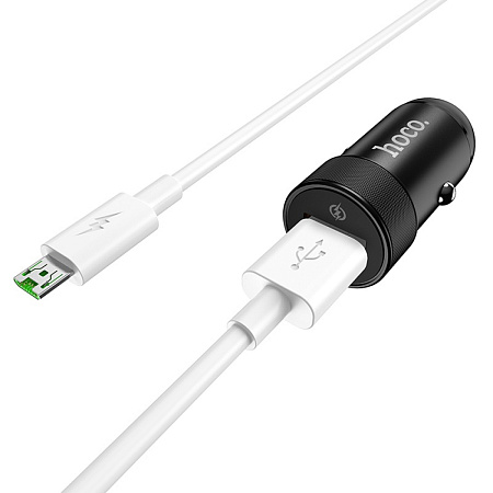 Автомобильное зарядное устройство, 1 USB 18W, QC3.0 (Z32A), usb cable Micro, HOCO, черный