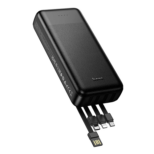 Универсальный Доп. Аккумулятор 20000mAh, J163A, HOCO, выход: 2 USB, 1 PD (20W), кабель: Type-C, Lightning, Micro, черный