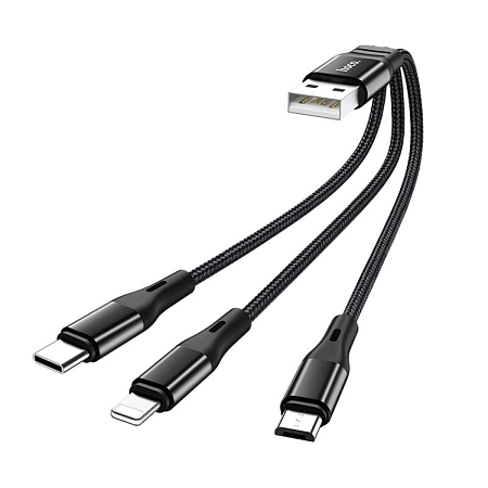 USB дата кабель Lightning+Micro+Type-C, X47, HOCO, черный