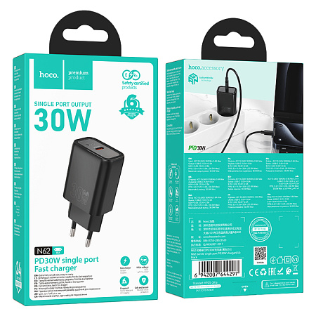 Сетевое зарядное устройство, 1 PD 30W (N62), HOCO, черный