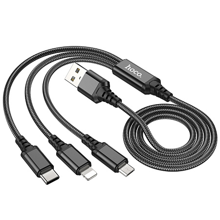 USB дата кабель Lightning+Micro+Type-C, X76, HOCO, черный