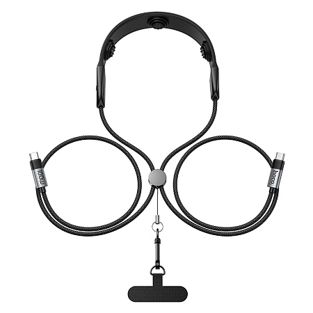 Кабель Type-C на Type-C, HOCO, U145, с шнурком на шею для телефона, 100W, черный