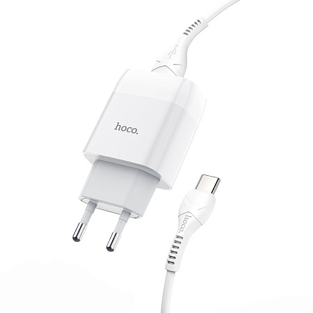Сетевое зарядное устройство, 2 USB 2.4A (C73A), HOCO, Type-C, белый