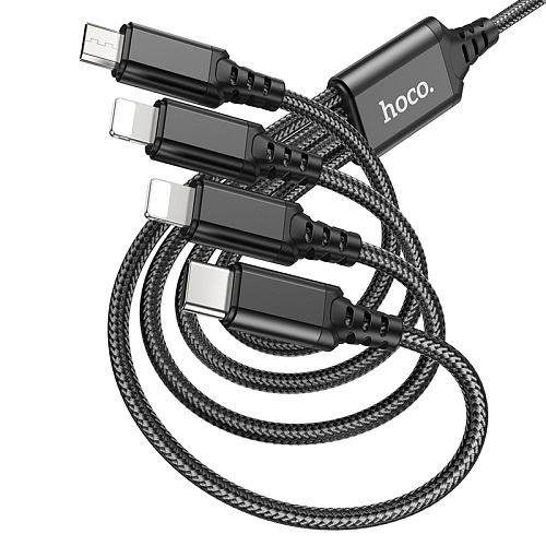 USB дата кабель Lightning+Lightning+Micro+Type-C, X76, HOCO, черный