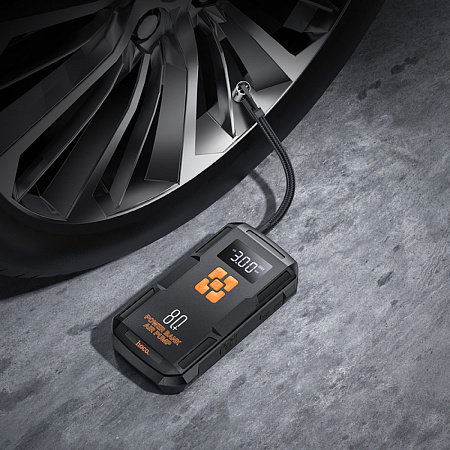 Универсальный Доп. Аккумулятор 8000mAh, QS2, HOCO,12V(запуск двигателя авто)+2USB (5V/2A)+компрессор+фонарик, черный