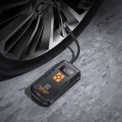 Универсальный Доп. Аккумулятор 8000mAh, QS2, HOCO,12V(запуск двигателя авто)+2USB (5V/2A)+компрессор+фонарик, черный