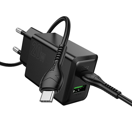 Сетевое зарядное устройство, 1 PD 20W + 1 USB 3.0 QC (N69), HOCO, Type-C to Type-C, черный