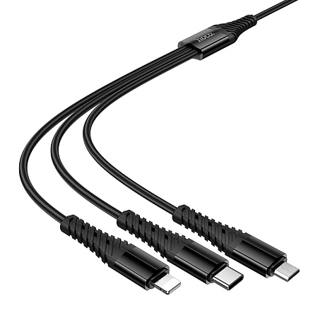 Кабель с USB/Type-C на Lightning+Micro+Type-C, X123, HOCO, черный