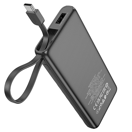 Универсальный Доп. Аккумулятор 5000mAh, J129, HOCO, 1 USB (5V/2A), провод Type-C, черный