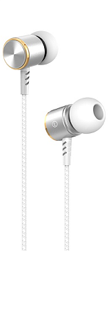 Проводные наушники M42 Ice rhyme wire control, HOCO, вакуумные с микрофоном, серебро