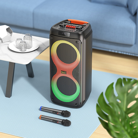 Колонка HA7, +2 беспроводных микрофона, Leader wireless dual-mic outdoor BT speaker, HOCO, черная