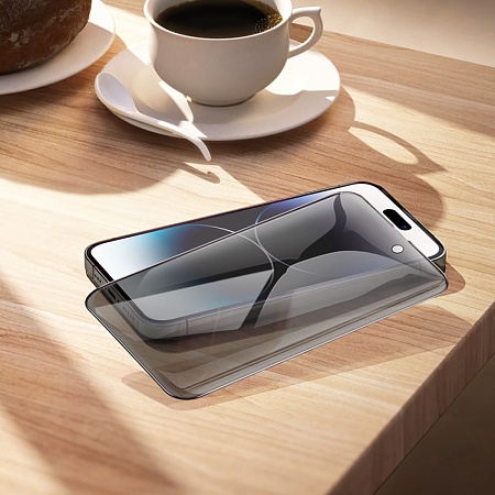 Защитное стекло на iPhone 13 (6.1)/13 Pro/14/16e, G11, HOCO, Full screen HD privacy protection tempered glass, черное