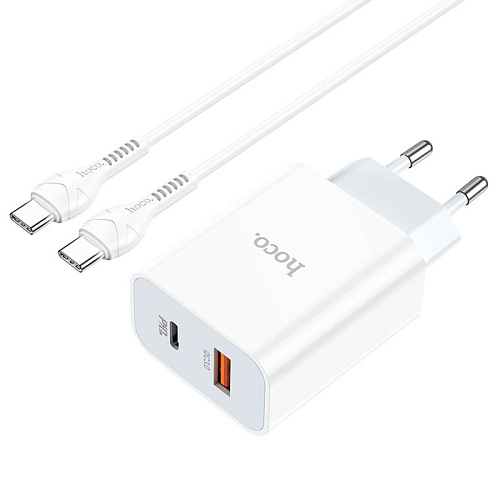 Сетевое зарядное устройство, 1 PD 20W + 1 USB 3.0 QC (C97A), HOCO, Type-C to Type-C, белый