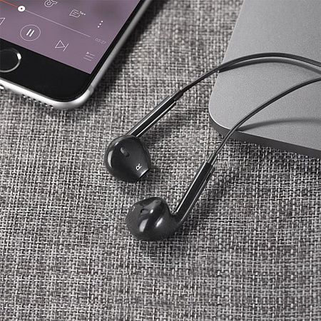 Проводные наушники M55  Memory sound wire control, HOCO, черные