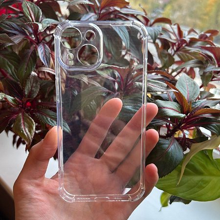 Чехол силиконовый для iPhone 15 (6.1), усиленные края, с защитой камеры, X-CASE, прозрачный