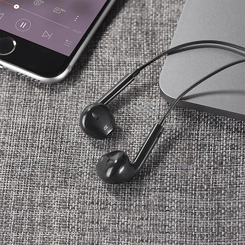 Проводные наушники M55  Memory sound wire control, HOCO, черные