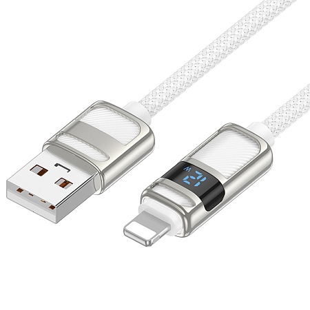 USB дата кабель Lightning, HOCO, U137, 1.2м, с дисплеем, белый