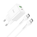 Сетевое зарядное устройство, 1 PD 18W + 1 USB 3.0 QC (N28), HOCO, Type-C to Type-C, белый