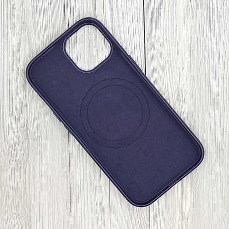 Чехол-накладка для iPhone 15, экокожа, магнитный (MagSafe), без лого, X-CASE, темно-синий