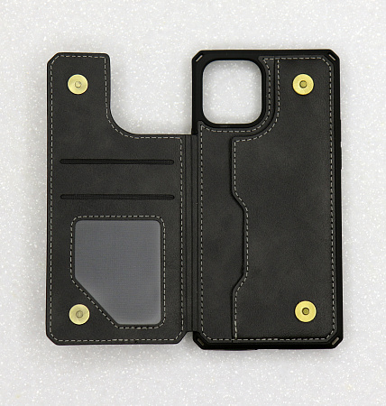 Чехол силиконовый для iPhone 12 (6.1)/12 PRO (6.1), с карманами для карт, противоударный, экокожа, DU DU, черный