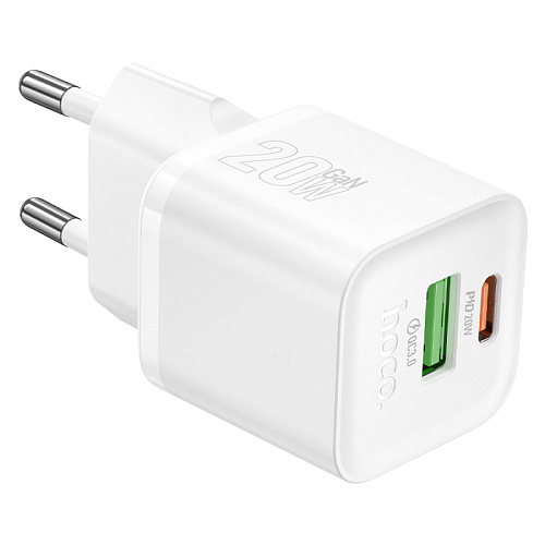 Сетевое зарядное устройство, 1 PD 20W + 1 USB 3.0 QC (N65), HOCO, белый