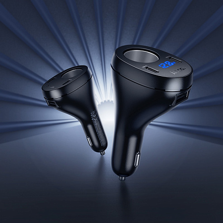 Разветвитель прикуривателя на 2 PD +1 USB +1 прикуриватель, Z61, с дисплеем, черный