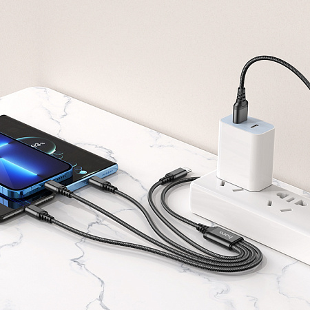 USB дата кабель Lightning+Micro+Type-C+Type-C, X76, HOCO, черный