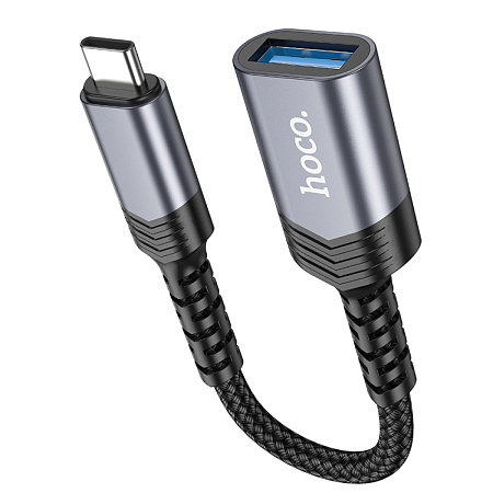 Переходник Type-C (папа) - USB-A 3.0 (мама), UA24, HOCO, с проводом, черный