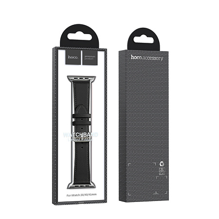 Ремешок на руку для Apple Watch 44/45/46/49 мм, HOCO, WA17, коровья кожа, черный