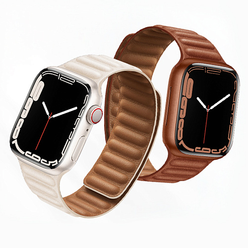 Ремешок на руку для Apple Watch 44/45/46/49 мм, HOCO, WA23, под кожу магнитный, бежевый, star color