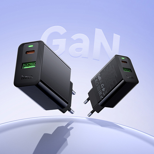 Сетевое зарядное устройство, 1 PD 30W + 1 USB 3.0 QC (CS95A), HOCO, Type-C to Type-C, черный