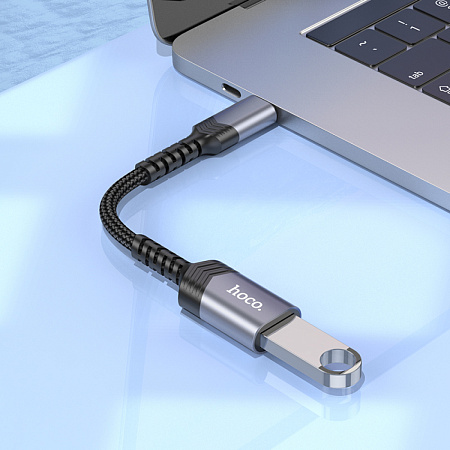 Переходник Type-C (папа) - USB-A 3.0 (мама), UA24, HOCO, с проводом, черный