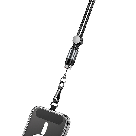 Кабель Type-C на Type-C, HOCO, U145, с шнурком на шею для телефона, 100W, черный