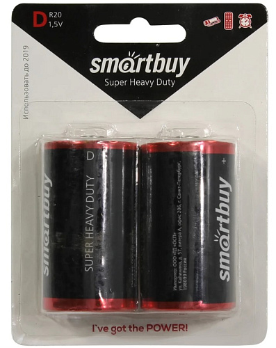 Элемент питания R20/2S, (SBBZ-DO2S) 1.5V, SMARTBUY (1 Батарейка)