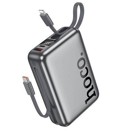 Универсальный Доп. Аккумулятор 20000mAh, Q39, HOCO, выход 1 USB (22.5W) + 1 PD (20W), кабель: Type-C, Lightning, серый