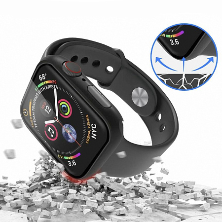 Защитное стекло с чехлом для Apple Watch 44mm, ударопрочный, цвет черный