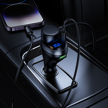 Разветвитель прикуривателя на 2 PD 60W +1 USB +1 прикуриватель, Z61A, с дисплеем, черный