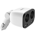 Разветвитель прикуривателя на 2 USB + 2 прикуривателя (display), Z28, HOCO, белый