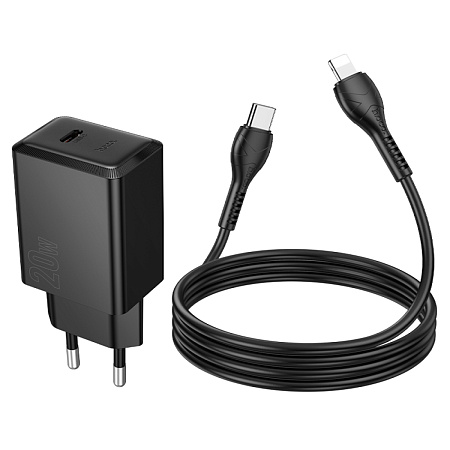 Сетевое зарядное устройство, 1 PD 20W (N68), HOCO, Type-C to Lightning, черный