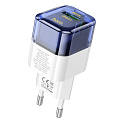 Сетевое зарядное устройство, 1 PD 30W + 1 USB 3.0 QC (C131A), HOCO, прозрачный с синим