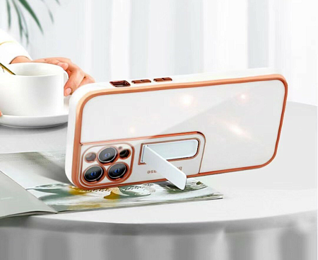 Чехол силиконовый для iPhone 13 Pro Max (6.7), глянцевый с подставкой, X-CASE, белый