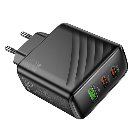 Сетевое зарядное устройство, 1 USB 3.0 QC+2 PD 45W (CS26A), HOCO, черный