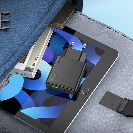 Сетевое зарядное устройство, 1 PD 20W + 1 USB 3.0 QC (N38), HOCO, черный