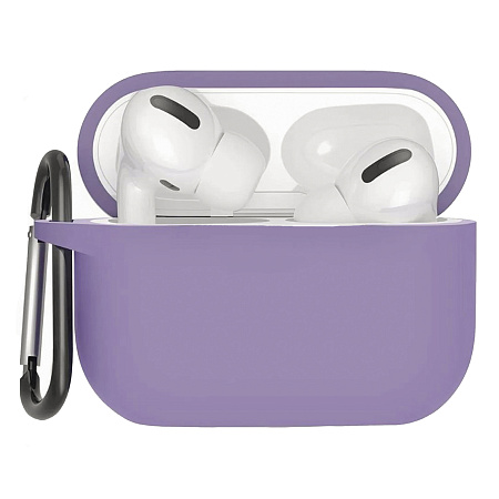 Чехол силиконовый для Airpods Pro/Pro 2, X-CASE, сиреневый с карабином