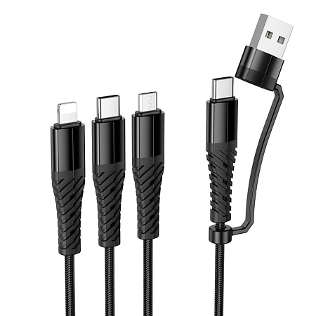 Кабель с USB/Type-C на Lightning+Micro+Type-C, X123, HOCO, черный