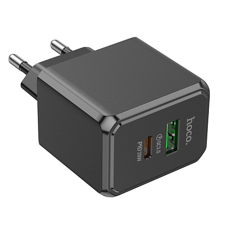 Сетевое зарядное устройство, 1 PD 20W + 1 USB 3.0 QC (CS14A), HOCO, черный