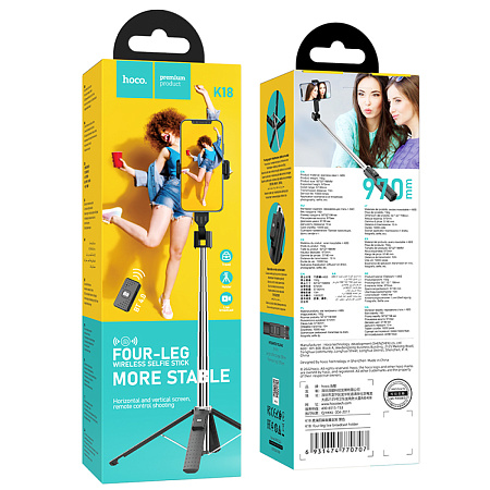 Селфи K18, Hoco, беспроводной трипод с пультом, черный