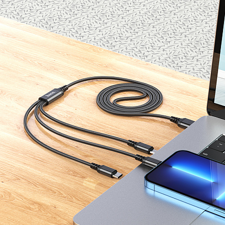 USB дата кабель Lightning+Micro+Type-C, X76, HOCO, черный