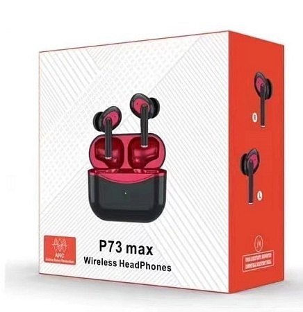 Беспроводные наушники P73 Max, вакуумные черные c красным
