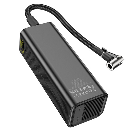 Автомобильный насос ZP7, HOCO, с аккумулятором (5000mAh, 2 колеса 205/55/R16 0-2.5Bar) и дисплеем, черный